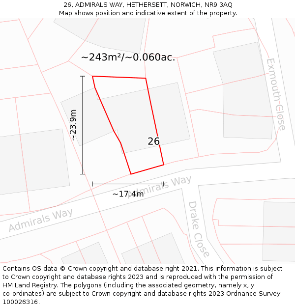 26, ADMIRALS WAY, HETHERSETT, NORWICH, NR9 3AQ: Plot and title map