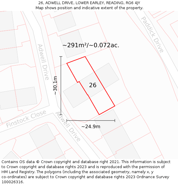 26, ADWELL DRIVE, LOWER EARLEY, READING, RG6 4JY: Plot and title map