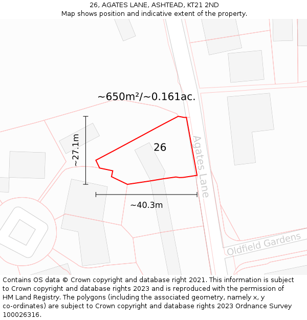 26, AGATES LANE, ASHTEAD, KT21 2ND: Plot and title map