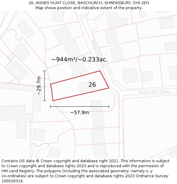 26, AGNES HUNT CLOSE, BASCHURCH, SHREWSBURY, SY4 2EN: Plot and title map