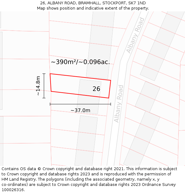26, ALBANY ROAD, BRAMHALL, STOCKPORT, SK7 1ND: Plot and title map
