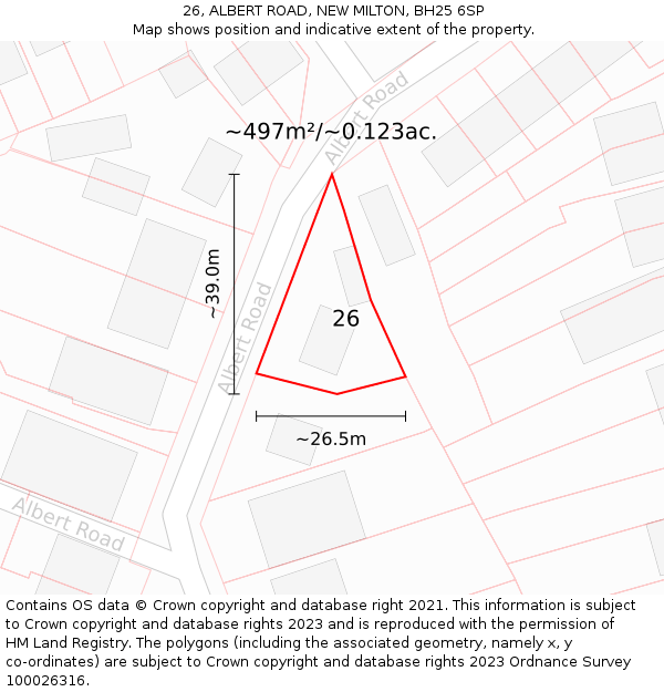 26, ALBERT ROAD, NEW MILTON, BH25 6SP: Plot and title map