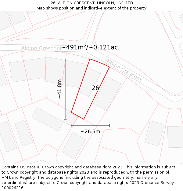 26, ALBION CRESCENT, LINCOLN, LN1 1EB: Plot and title map