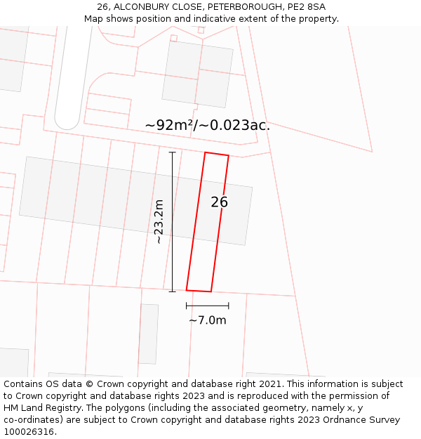 26, ALCONBURY CLOSE, PETERBOROUGH, PE2 8SA: Plot and title map