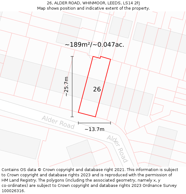 26, ALDER ROAD, WHINMOOR, LEEDS, LS14 2FJ: Plot and title map