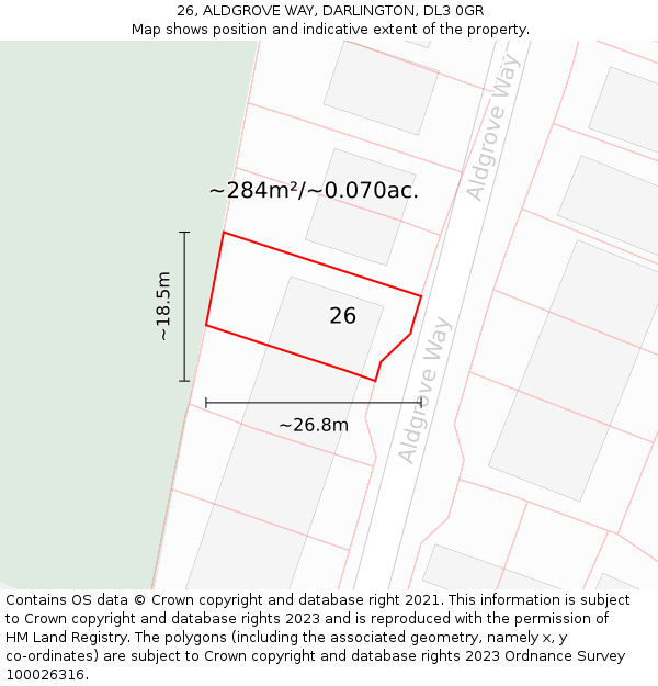 26, ALDGROVE WAY, DARLINGTON, DL3 0GR: Plot and title map