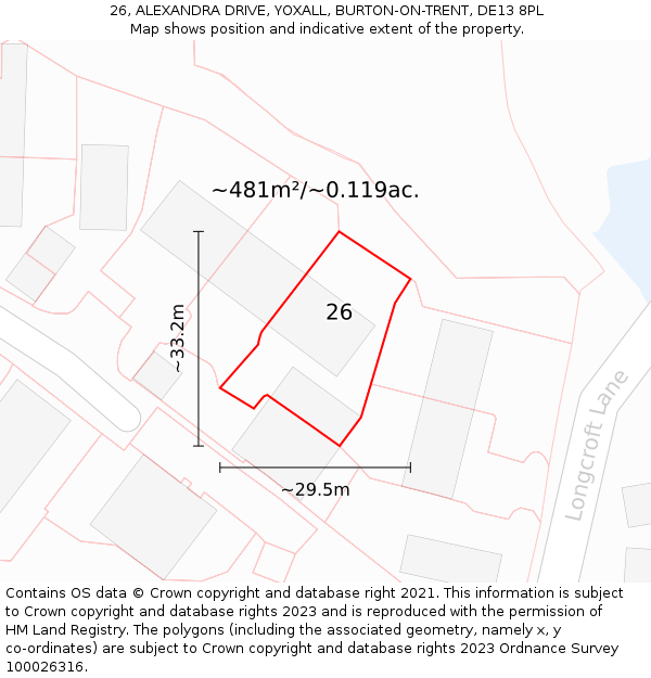 26, ALEXANDRA DRIVE, YOXALL, BURTON-ON-TRENT, DE13 8PL: Plot and title map