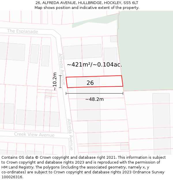 26, ALFREDA AVENUE, HULLBRIDGE, HOCKLEY, SS5 6LT: Plot and title map