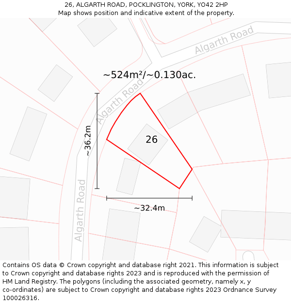 26, ALGARTH ROAD, POCKLINGTON, YORK, YO42 2HP: Plot and title map