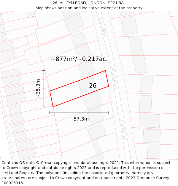 26, ALLEYN ROAD, LONDON, SE21 8AL: Plot and title map