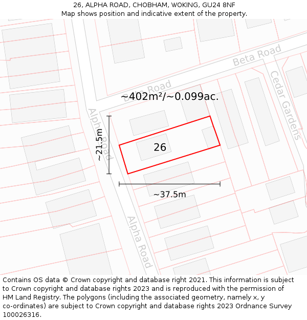 26, ALPHA ROAD, CHOBHAM, WOKING, GU24 8NF: Plot and title map