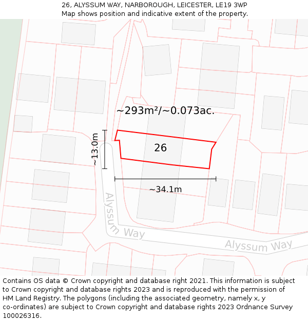 26, ALYSSUM WAY, NARBOROUGH, LEICESTER, LE19 3WP: Plot and title map