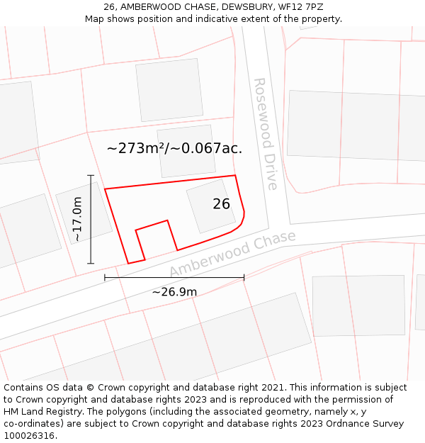 26, AMBERWOOD CHASE, DEWSBURY, WF12 7PZ: Plot and title map