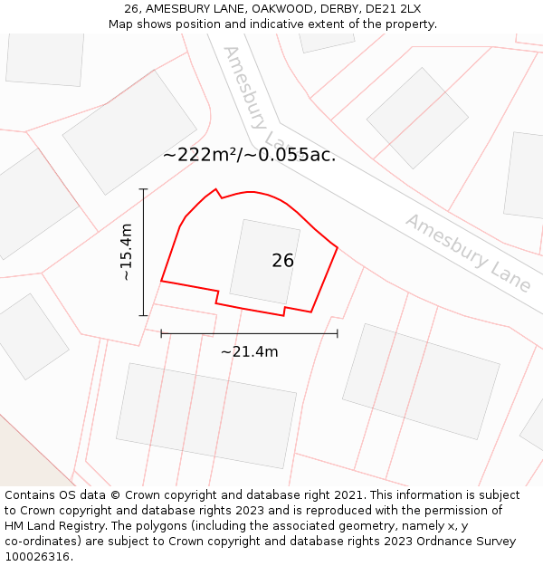 26, AMESBURY LANE, OAKWOOD, DERBY, DE21 2LX: Plot and title map