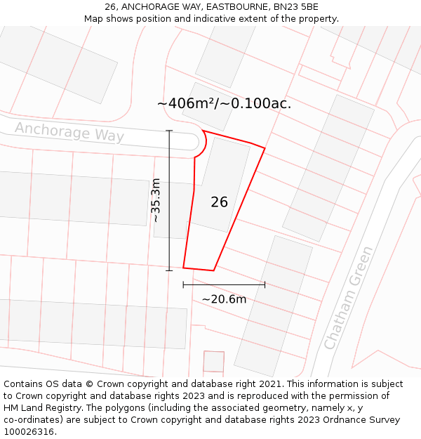 26, ANCHORAGE WAY, EASTBOURNE, BN23 5BE: Plot and title map