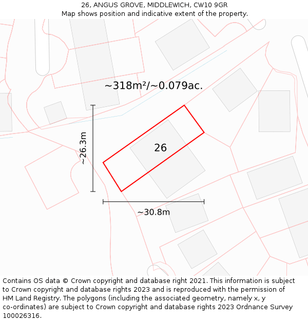 26, ANGUS GROVE, MIDDLEWICH, CW10 9GR: Plot and title map