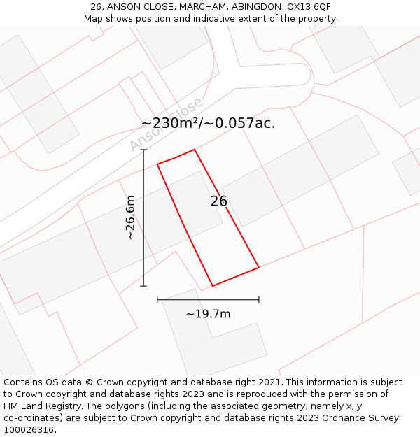 26, ANSON CLOSE, MARCHAM, ABINGDON, OX13 6QF: Plot and title map