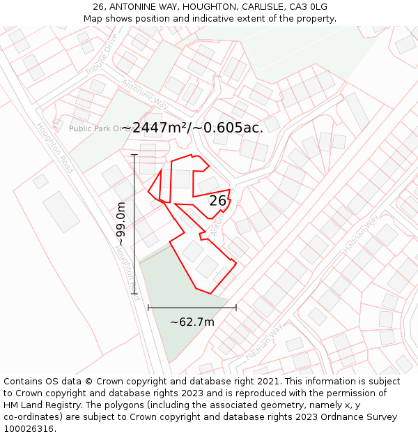 26, ANTONINE WAY, HOUGHTON, CARLISLE, CA3 0LG: Plot and title map