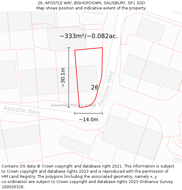 26, APOSTLE WAY, BISHOPDOWN, SALISBURY, SP1 3GD: Plot and title map