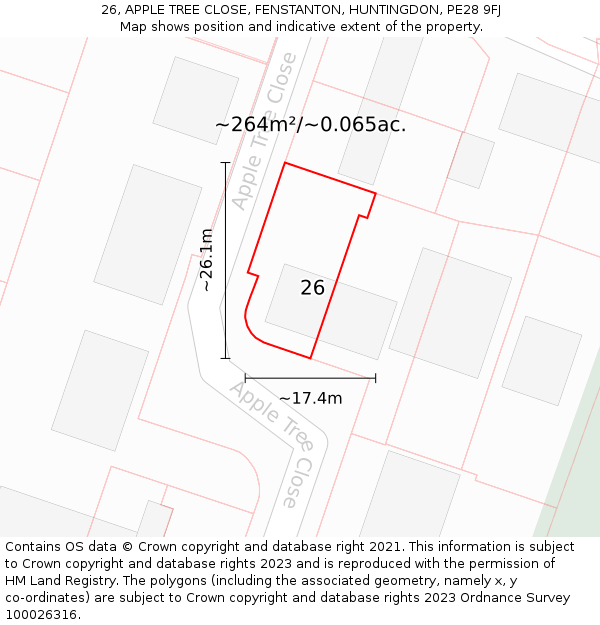 26, APPLE TREE CLOSE, FENSTANTON, HUNTINGDON, PE28 9FJ: Plot and title map
