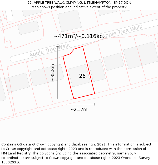 26, APPLE TREE WALK, CLIMPING, LITTLEHAMPTON, BN17 5QN: Plot and title map