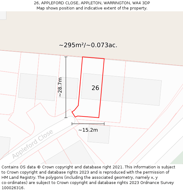 26, APPLEFORD CLOSE, APPLETON, WARRINGTON, WA4 3DP: Plot and title map