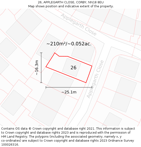 26, APPLEGARTH CLOSE, CORBY, NN18 8EU: Plot and title map