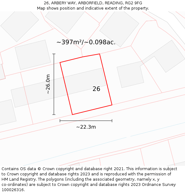 26, ARBERY WAY, ARBORFIELD, READING, RG2 9FG: Plot and title map