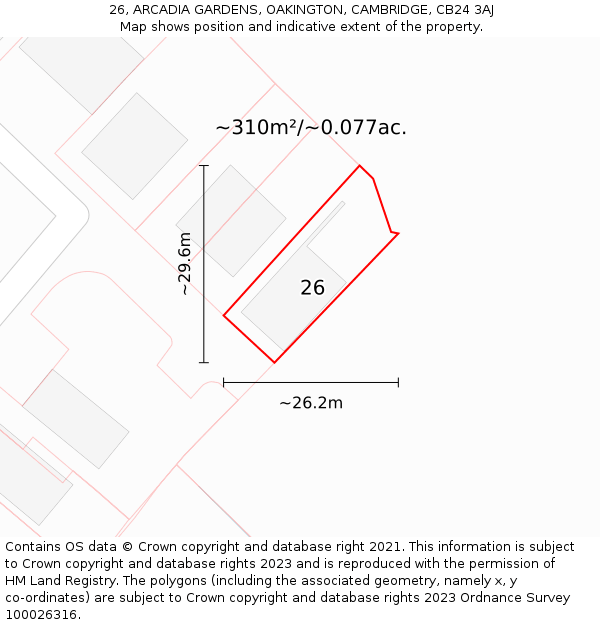 26, ARCADIA GARDENS, OAKINGTON, CAMBRIDGE, CB24 3AJ: Plot and title map