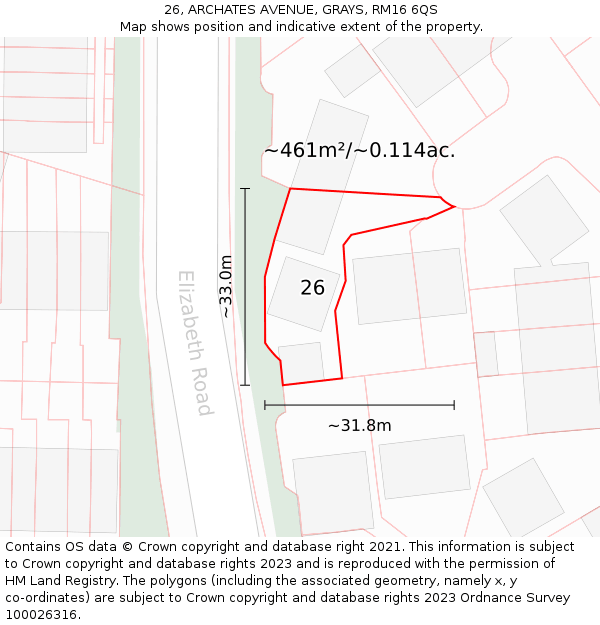 26, ARCHATES AVENUE, GRAYS, RM16 6QS: Plot and title map