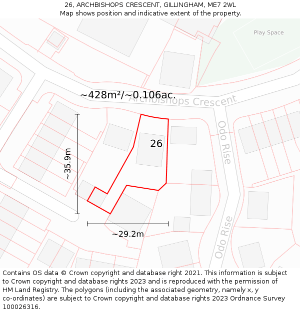 26, ARCHBISHOPS CRESCENT, GILLINGHAM, ME7 2WL: Plot and title map