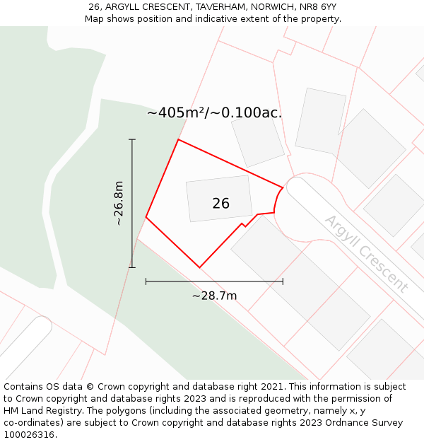 26, ARGYLL CRESCENT, TAVERHAM, NORWICH, NR8 6YY: Plot and title map