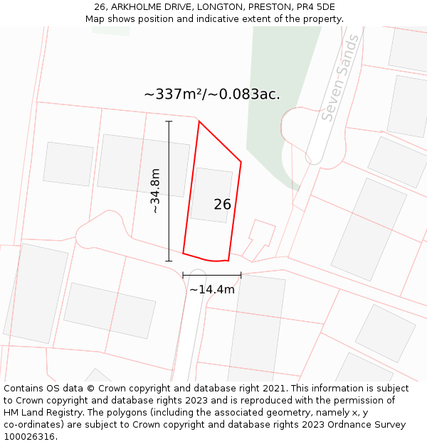 26, ARKHOLME DRIVE, LONGTON, PRESTON, PR4 5DE: Plot and title map