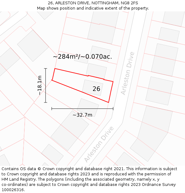 26, ARLESTON DRIVE, NOTTINGHAM, NG8 2FS: Plot and title map