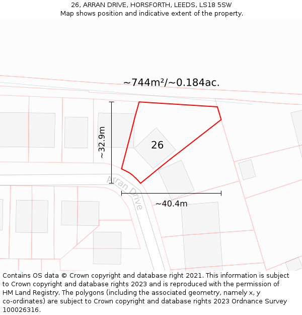26, ARRAN DRIVE, HORSFORTH, LEEDS, LS18 5SW: Plot and title map