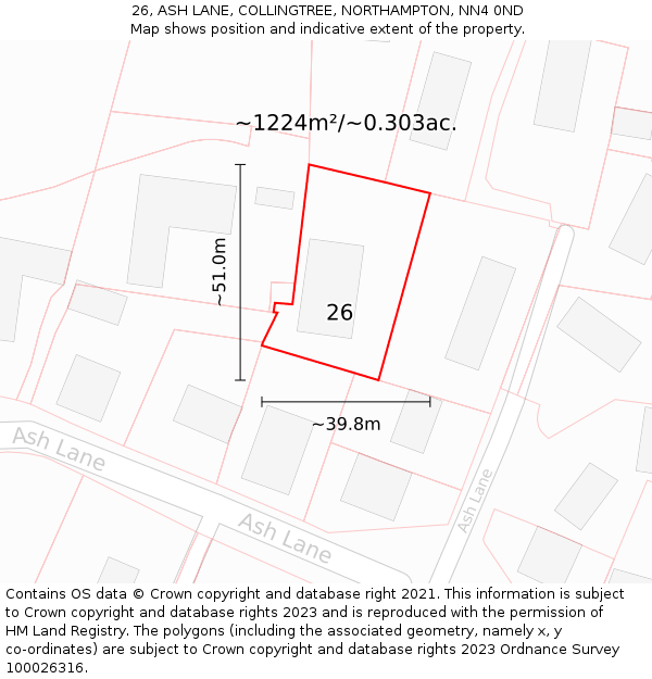26, ASH LANE, COLLINGTREE, NORTHAMPTON, NN4 0ND: Plot and title map