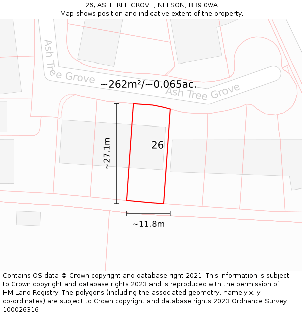 26, ASH TREE GROVE, NELSON, BB9 0WA: Plot and title map