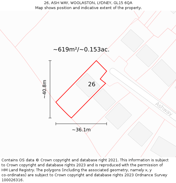 26, ASH WAY, WOOLASTON, LYDNEY, GL15 6QA: Plot and title map