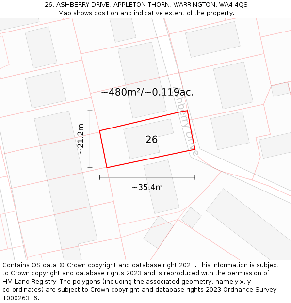 26, ASHBERRY DRIVE, APPLETON THORN, WARRINGTON, WA4 4QS: Plot and title map