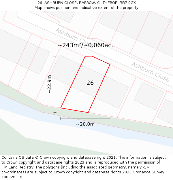 26, ASHBURN CLOSE, BARROW, CLITHEROE, BB7 9GX: Plot and title map
