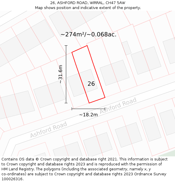 26, ASHFORD ROAD, WIRRAL, CH47 5AW: Plot and title map