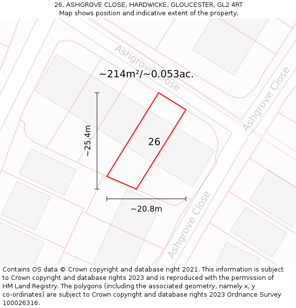 26, ASHGROVE CLOSE, HARDWICKE, GLOUCESTER, GL2 4RT: Plot and title map