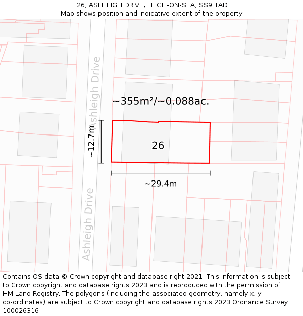 26, ASHLEIGH DRIVE, LEIGH-ON-SEA, SS9 1AD: Plot and title map