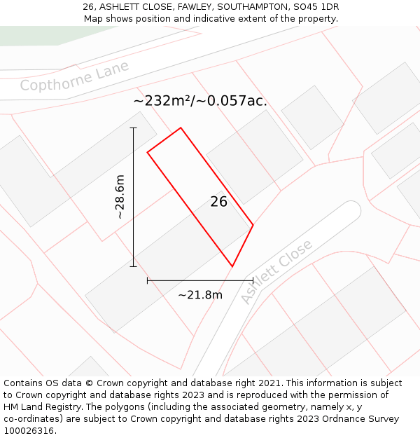 26, ASHLETT CLOSE, FAWLEY, SOUTHAMPTON, SO45 1DR: Plot and title map