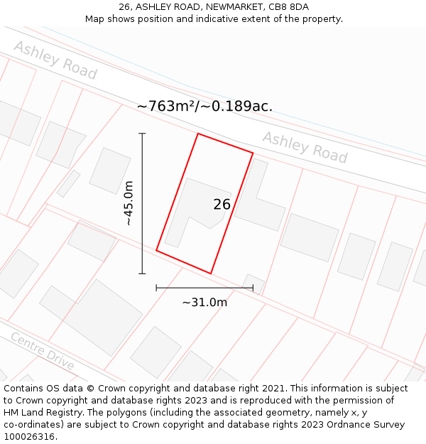 26, ASHLEY ROAD, NEWMARKET, CB8 8DA: Plot and title map