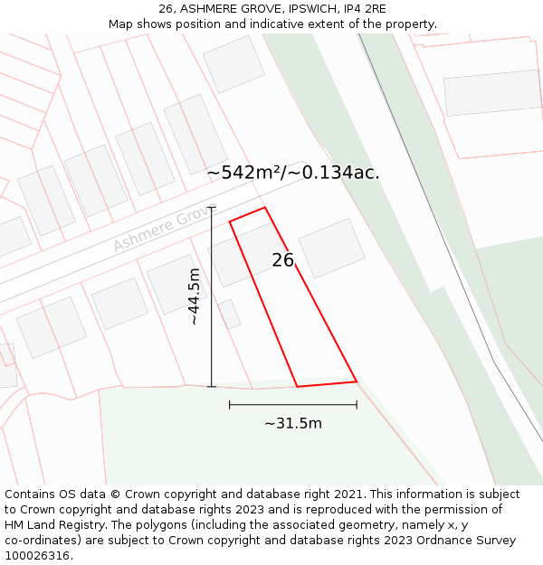 26, ASHMERE GROVE, IPSWICH, IP4 2RE: Plot and title map