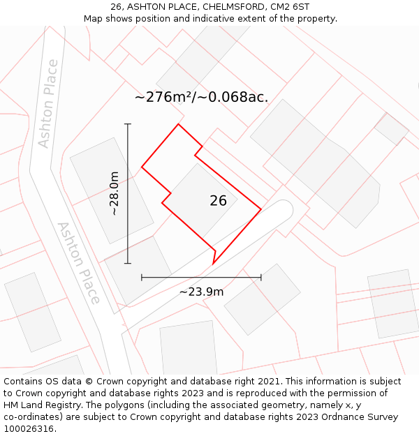 26, ASHTON PLACE, CHELMSFORD, CM2 6ST: Plot and title map