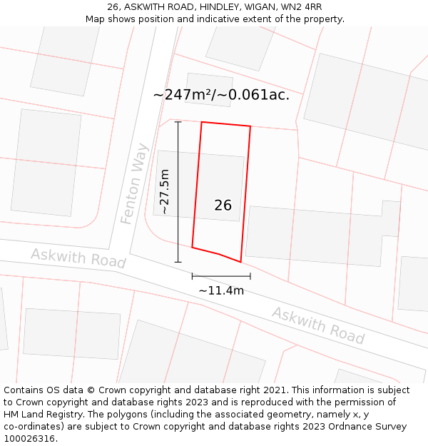 26, ASKWITH ROAD, HINDLEY, WIGAN, WN2 4RR: Plot and title map