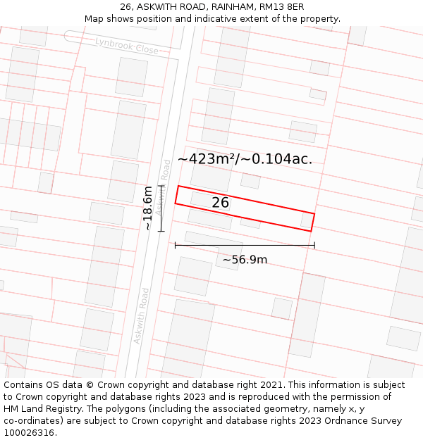 26, ASKWITH ROAD, RAINHAM, RM13 8ER: Plot and title map