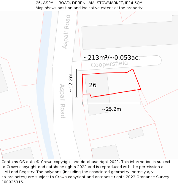 26, ASPALL ROAD, DEBENHAM, STOWMARKET, IP14 6QA: Plot and title map
